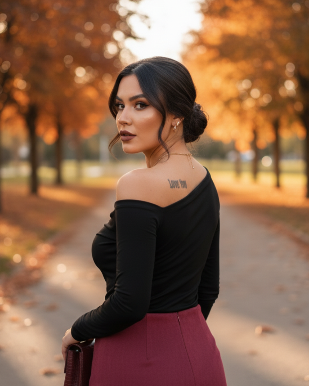 Luna — Camiseta manga larga negra con hombro asimétrico