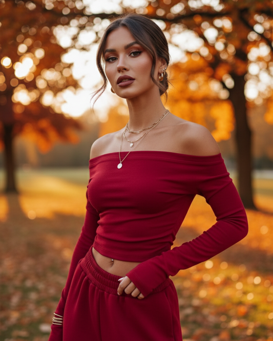 Garnet — Conjunto de chándal con hombros descubiertos