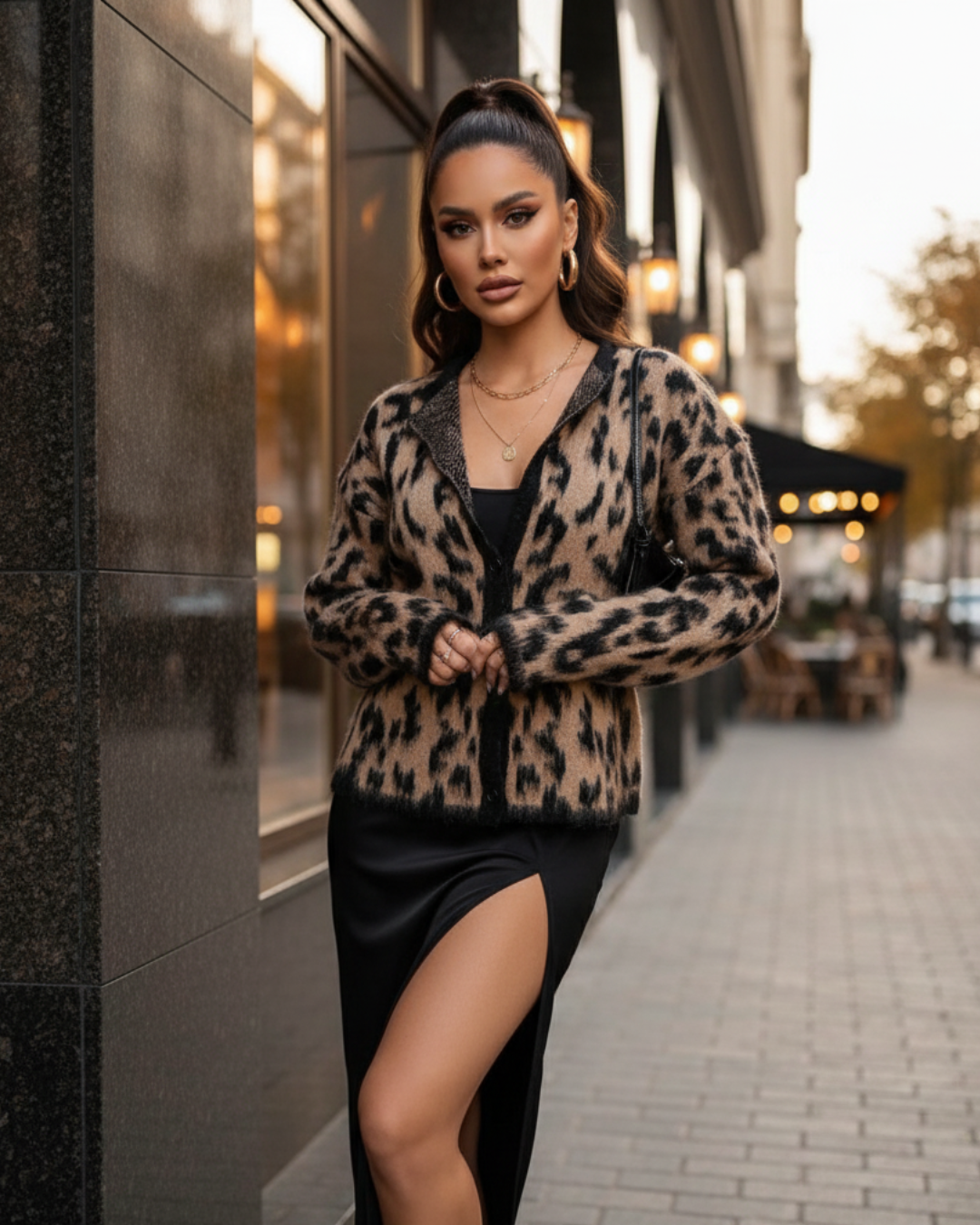 Leona — Cárdigan con estampado de leopardo
