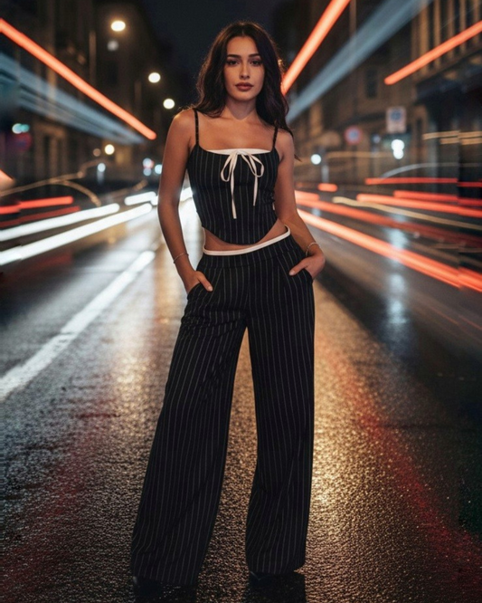 Capitana — Conjunto de traje largo a rayas