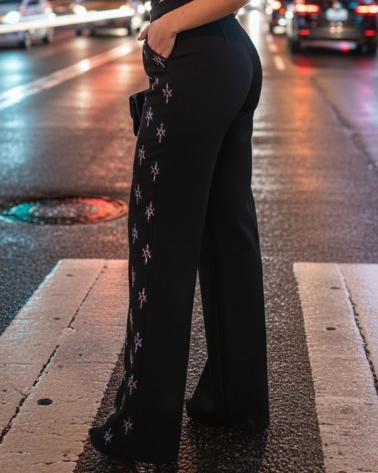 Nyx - Pantalón negro de traje con lentejuelas